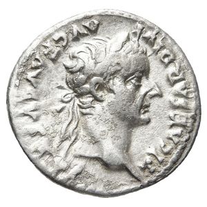 Obverse of Tiberius. 14-37 AD. Lugdunum. Denarius.